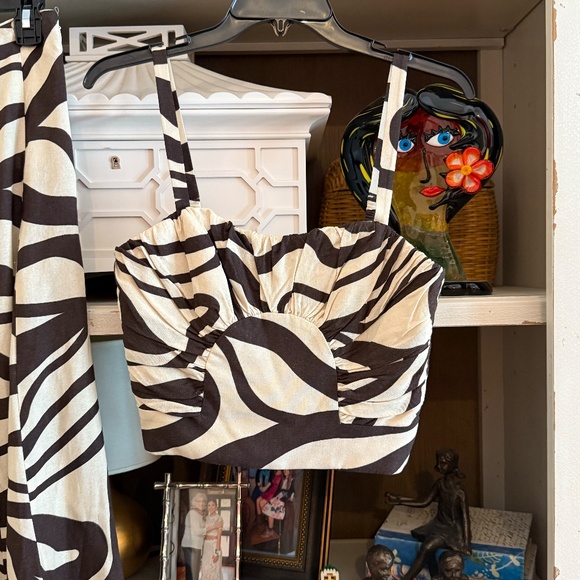 ANTONIO MELANI Style Somers Swirl Print Linen Blend Straw Trim Two Piece sz 0 - Picture 5 of 7